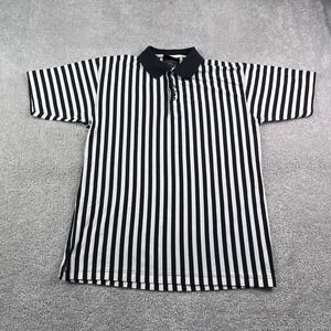 Vintage Adidas Polo Shirt Mens Small Black White Stripes Referee 90s Y2K Classic